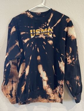 Classic Soffe Unisex Usmc Paris Island Marines Graphic Bleach Dye Sweatshirt Med
